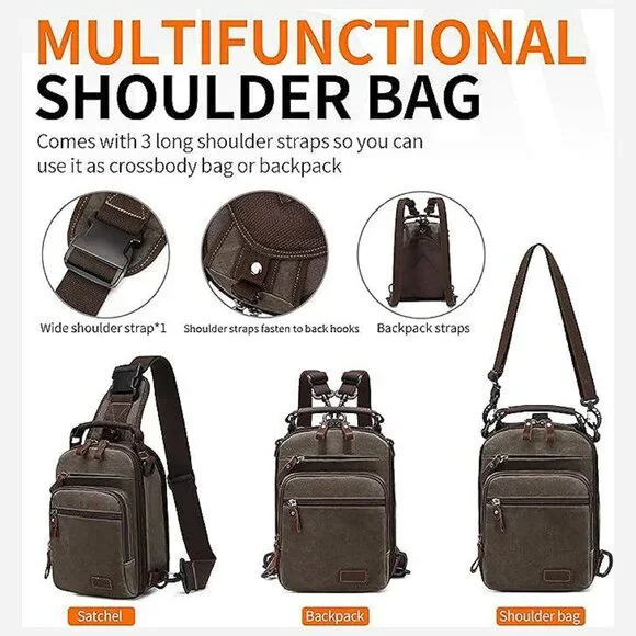 Sling Bag for Men Waxed Canvas Crossbody Bag Chest Bag Water Light Green